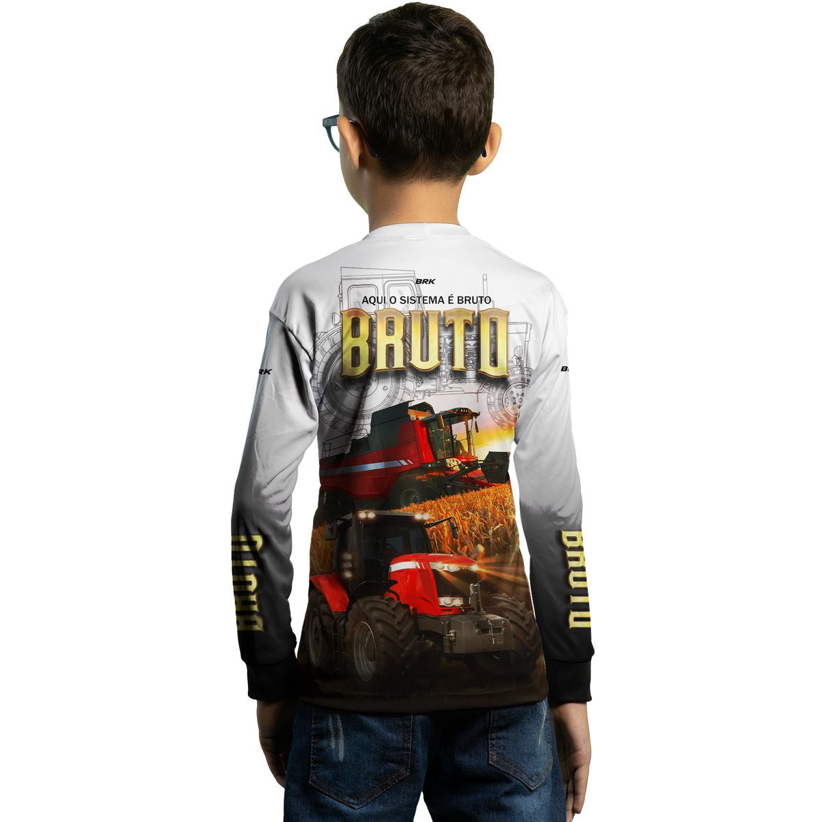 Camisa Agro Brk Aqui Sistema é Bruto Trator Vermelho com Proteção Solar UV50+ - Brk Agro