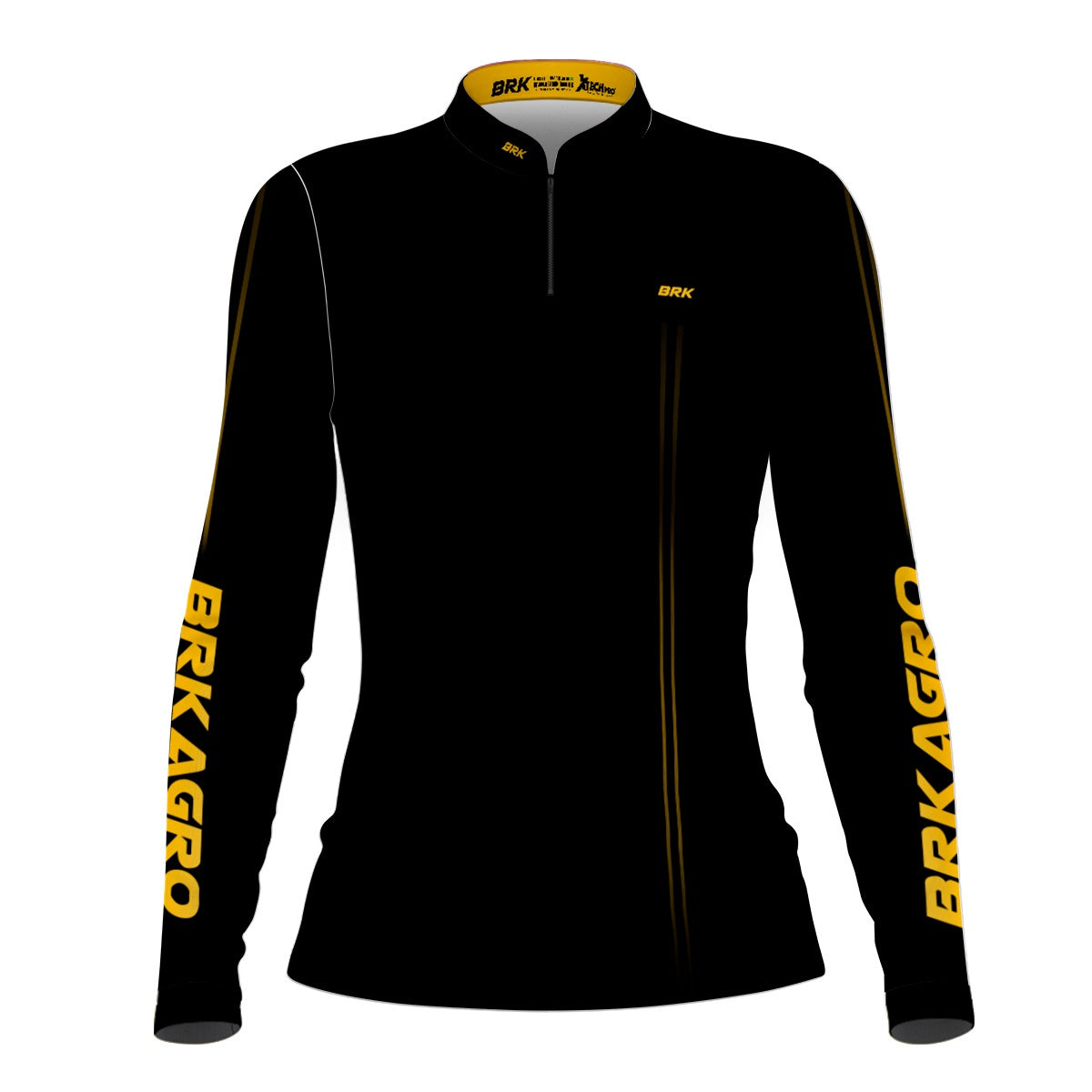 Camisa Feminina Agro Brk Básica Preto e Amarelo com Proteção Solar UV50+ - Brk Agro