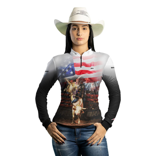 Camisa Agro Feminina Brk Branca Rodeio USA com UV50+