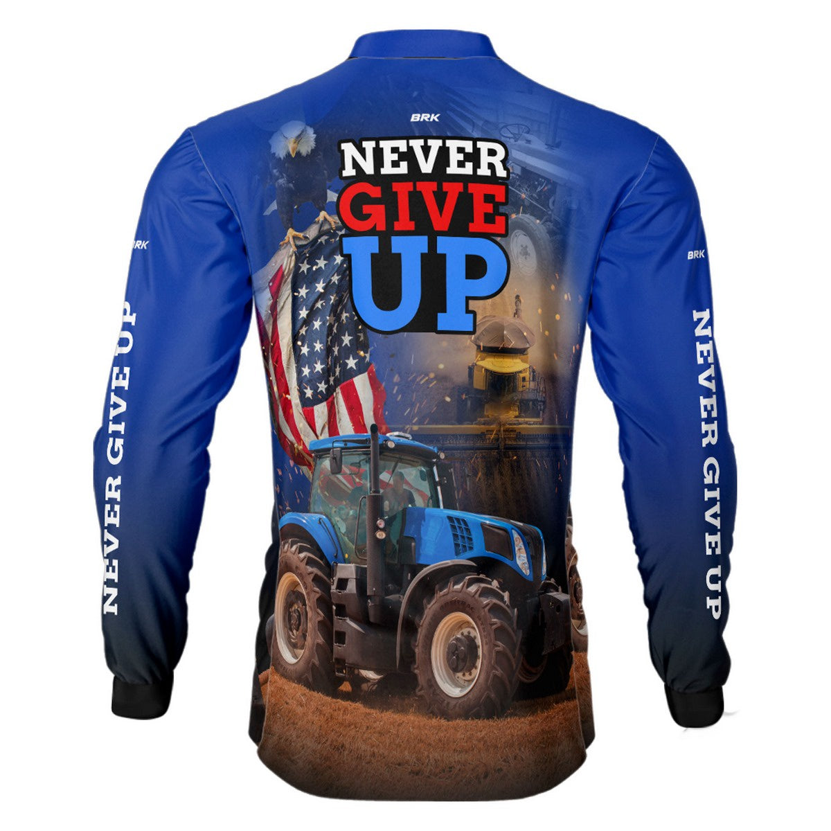 Camisa Agro Brk Azul Trator Never Give Up com Proteção Solar UV50+ - Brk Agro