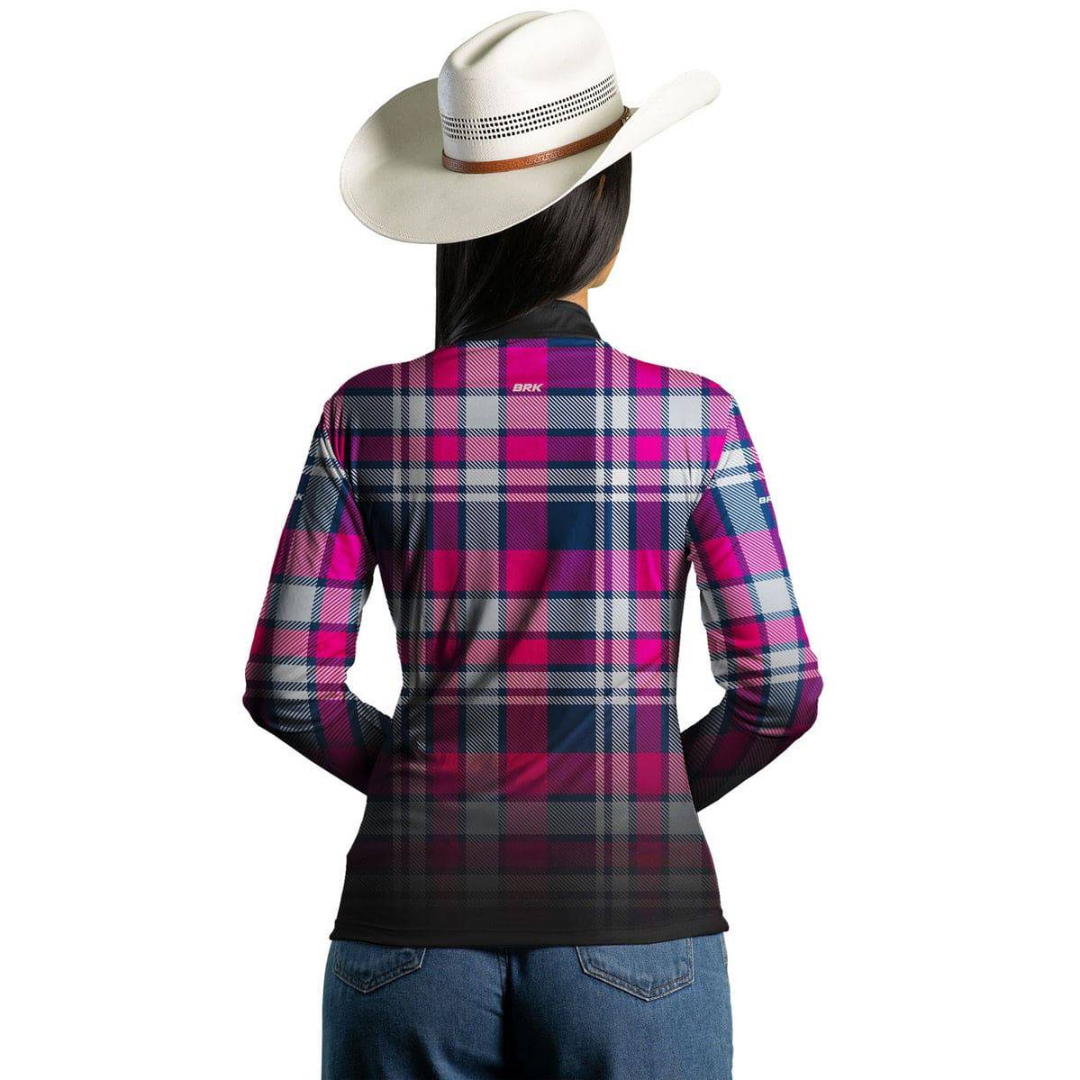 Camisa Agro Feminina Xadrez Azul e Rosa com Proteção Solar UV50+ - BRK AGRO
