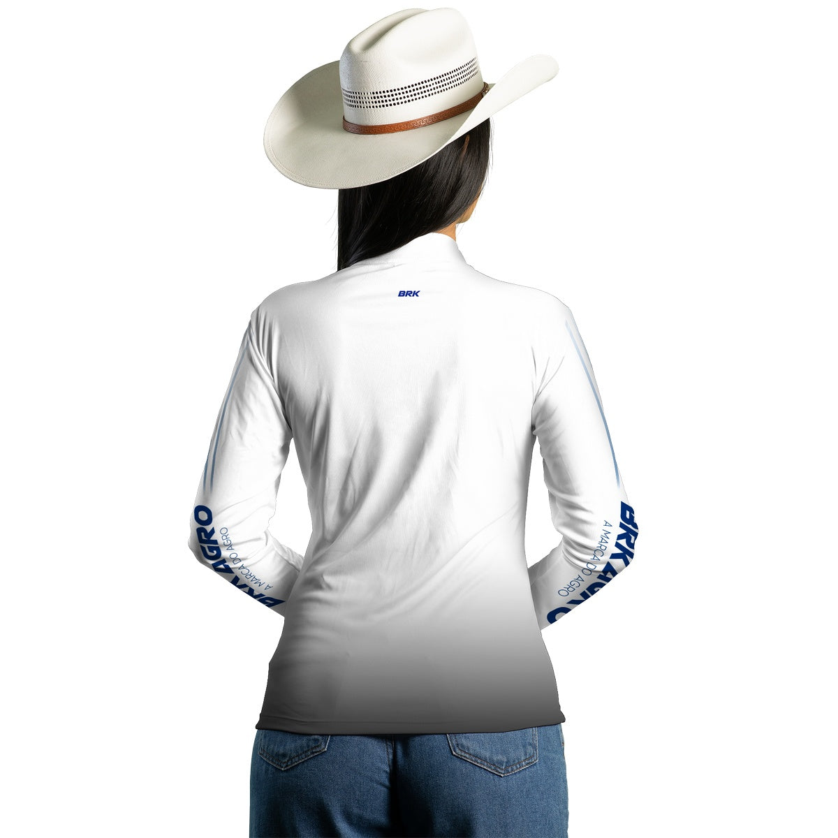 Camisa Feminina Agro Brk Básica Branca e Azul com Proteção Solar UV50+ - Brk Agro