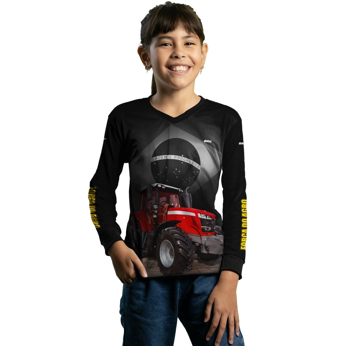Camisa Agro Brk Trator Vermelho Brasil com Proteção Solar UV50+ - Brk Agro