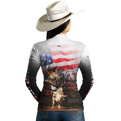 Camisa Agro Feminina Brk Branca Rodeio USA com UV50+