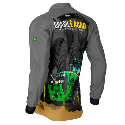 Camisa Agro Brk Cinza Brasil é Agro com Proteção Solar UV50+ - Brk Agro