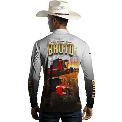 Camisa Agro Brk Aqui Sistema é Bruto Trator Vermelho com Proteção Solar UV50+ - Brk Agro