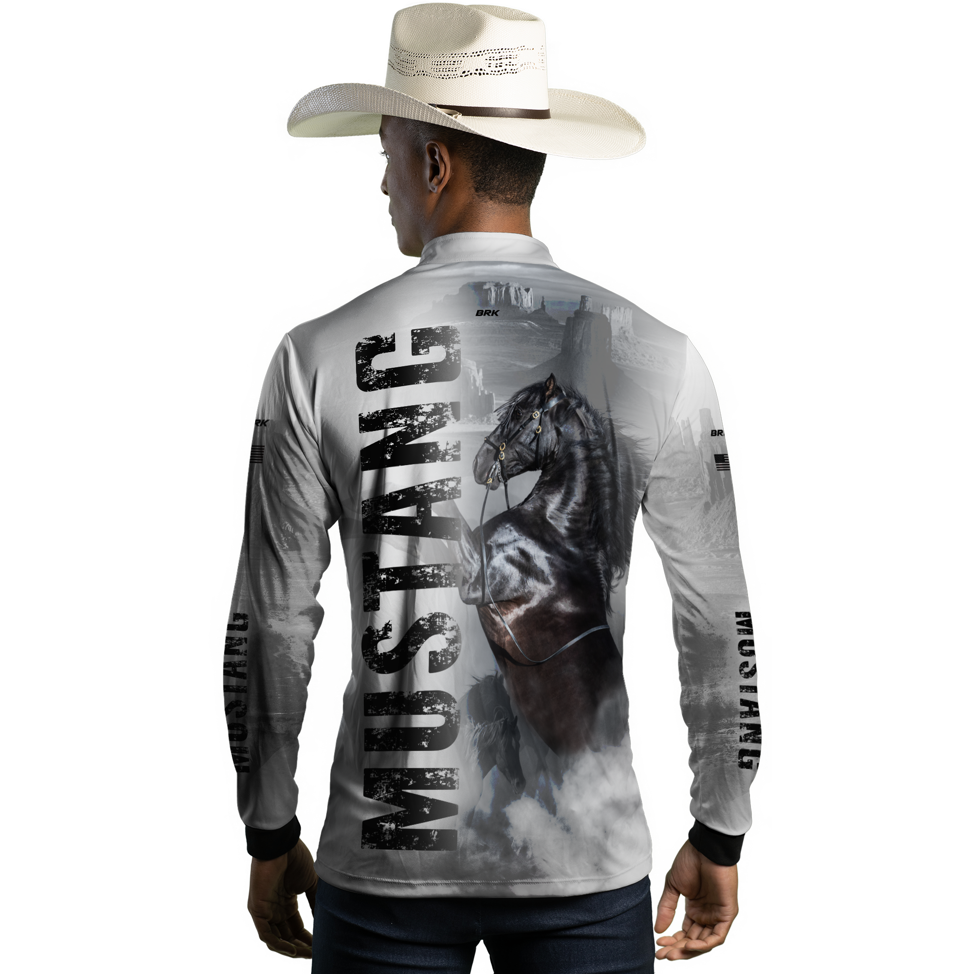 Camisa Agro Brk Branca Cavalo Mustang com Uv50+ - BRK AGRO