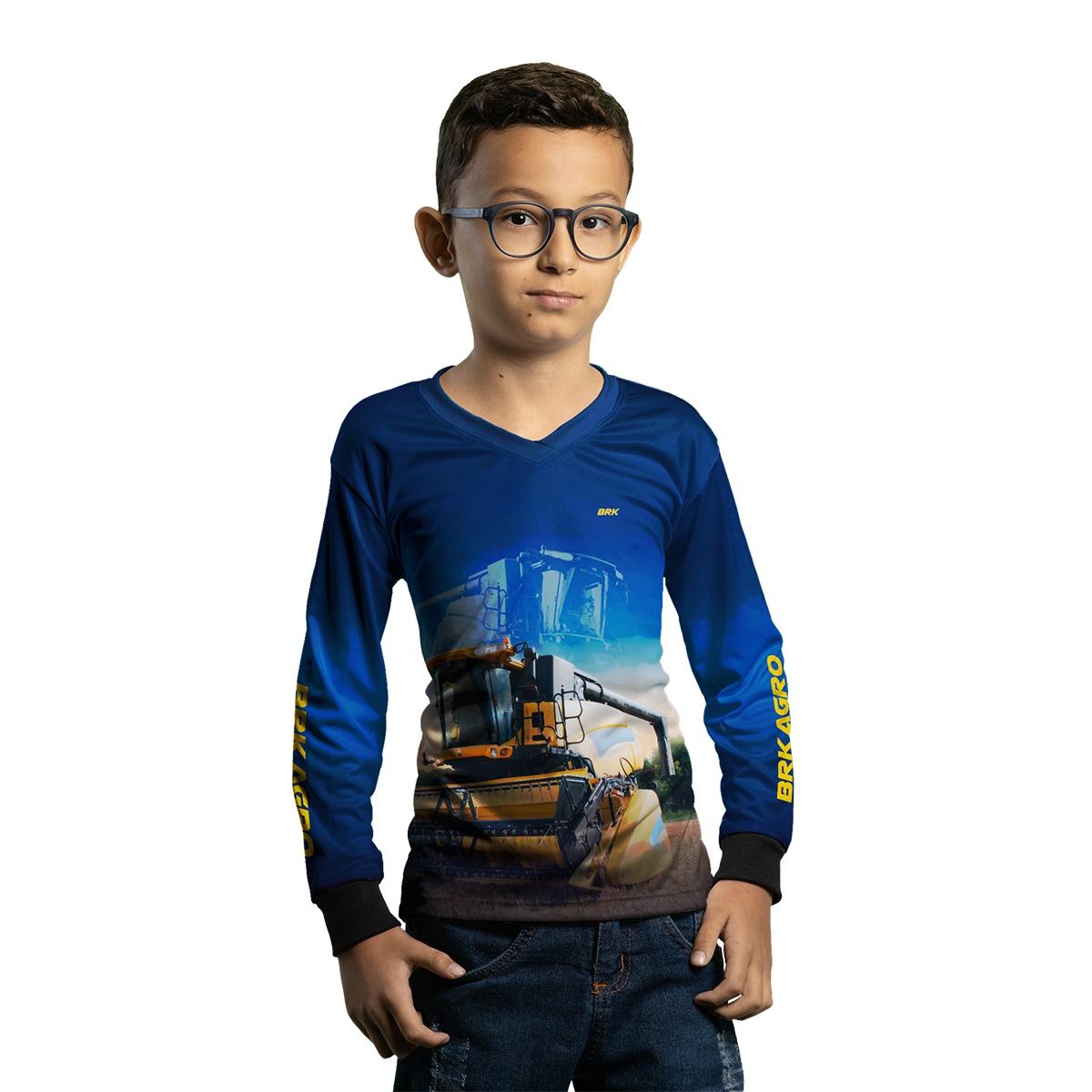 Camisa Agro Brk Azul Colheitadeira com Proteção Solar UV50+ - Brk Agro