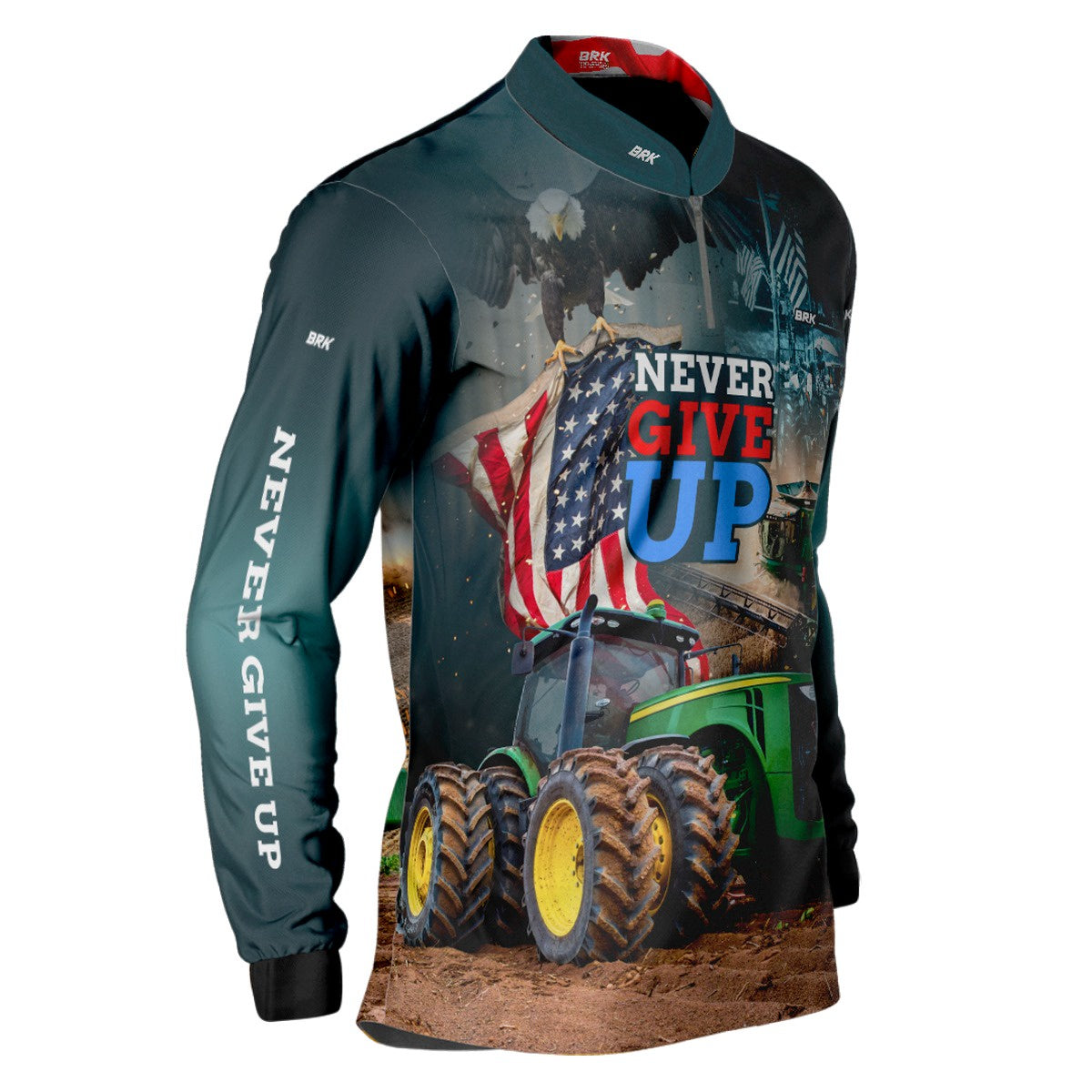 Camisa Agro Brk Never Give Up Trator Verde com Proteção Solar UV50+ - Brk Agro