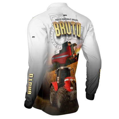 Camisa Agro Brk Aqui Sistema é Bruto Trator Vermelho com Proteção Solar UV50+ - Brk Agro