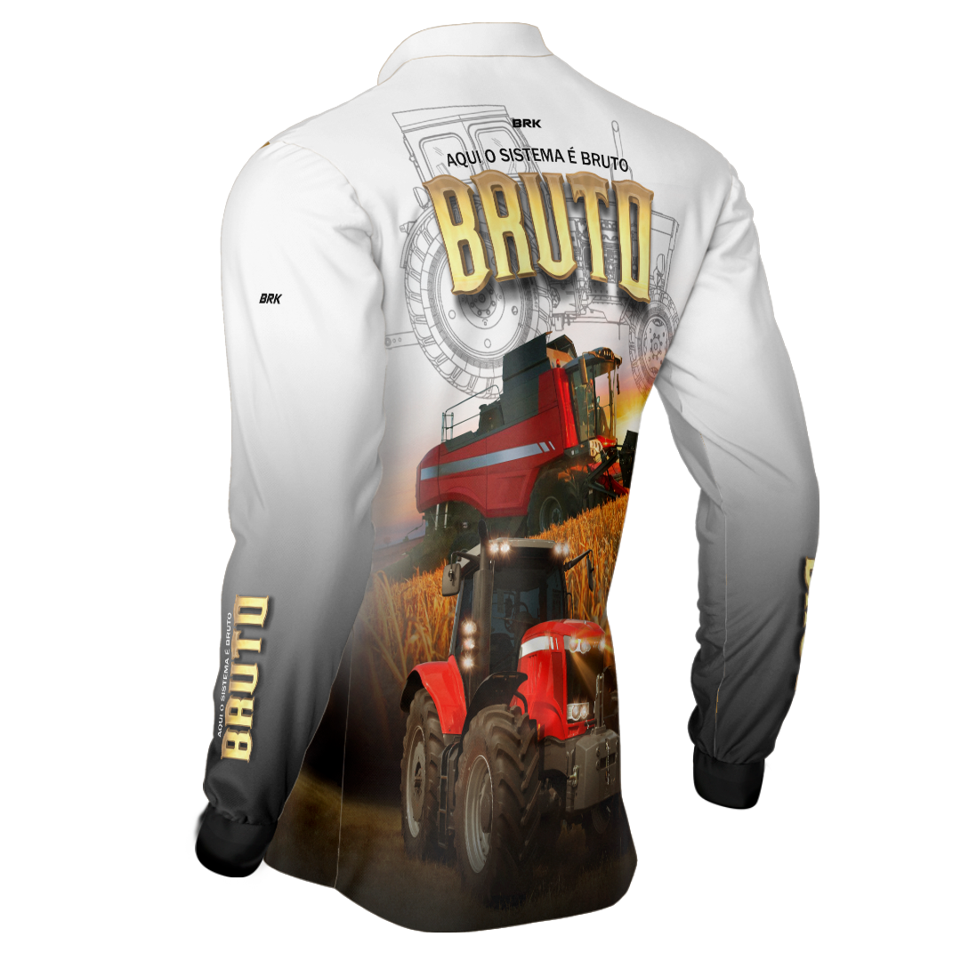 Camisa Agro Brk Aqui Sistema é Bruto Trator Vermelho com Proteção Solar UV50+ - Brk Agro