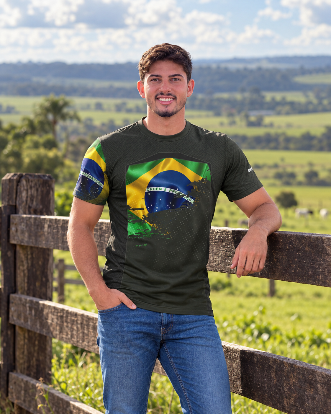 Camiseta Agro Brk Brasil Verde Oliva com Proteção Solar UV50+