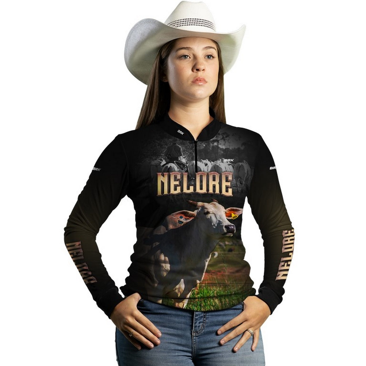 Camisa Feminina BRK Agro Raça Nelore com Proteção Solar UV  50+ - Brk Agro