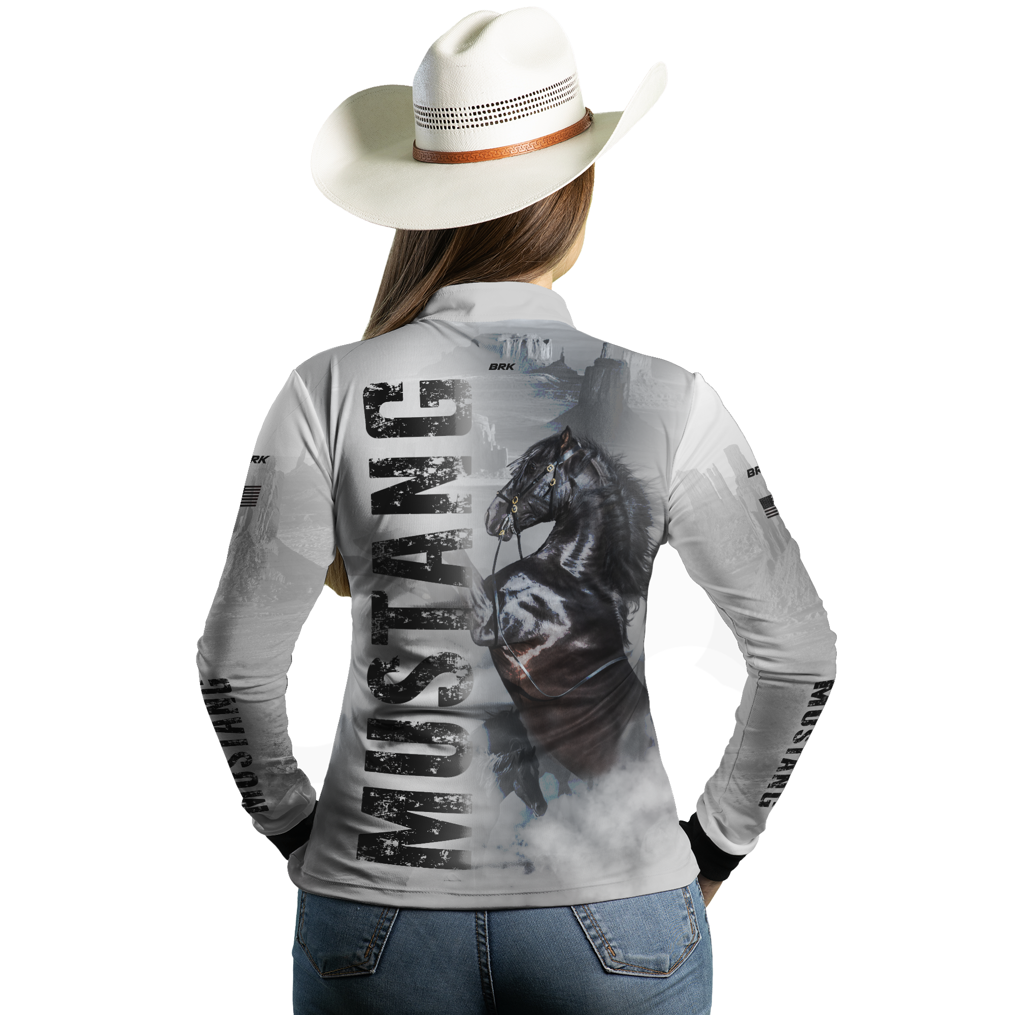 Camisa Agro Brk Branca Cavalo Mustang com Uv50+ - BRK AGRO