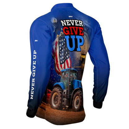 Camisa Agro Brk Azul Trator Never Give Up com Proteção Solar UV50+ - Brk Agro