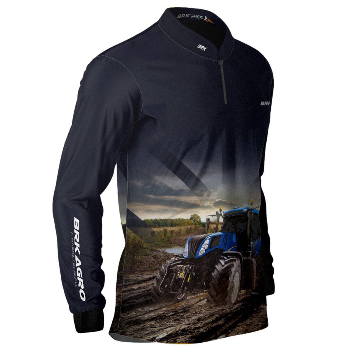 Camisa Agro Brk Azul Marinho Trator T8 com Proteção Solar UV50+ - Brk Agro