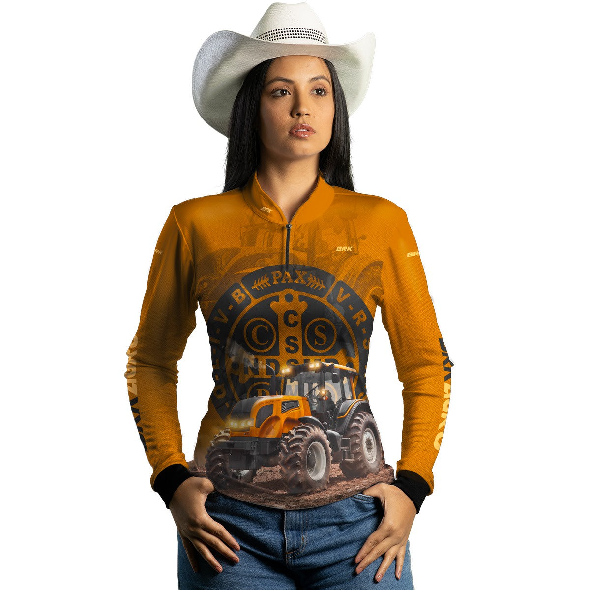 Camisa Agro Brk Trator São Bento Laranja com Proteção Solar UV50+ - BRK AGRO