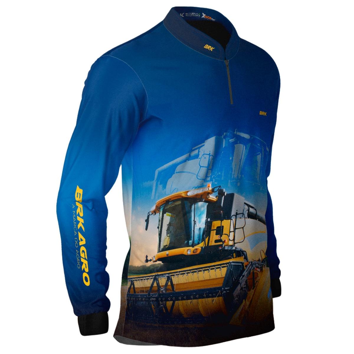 Camisa Agro Brk Azul Colheitadeira com Proteção Solar UV50+ - Brk Agro