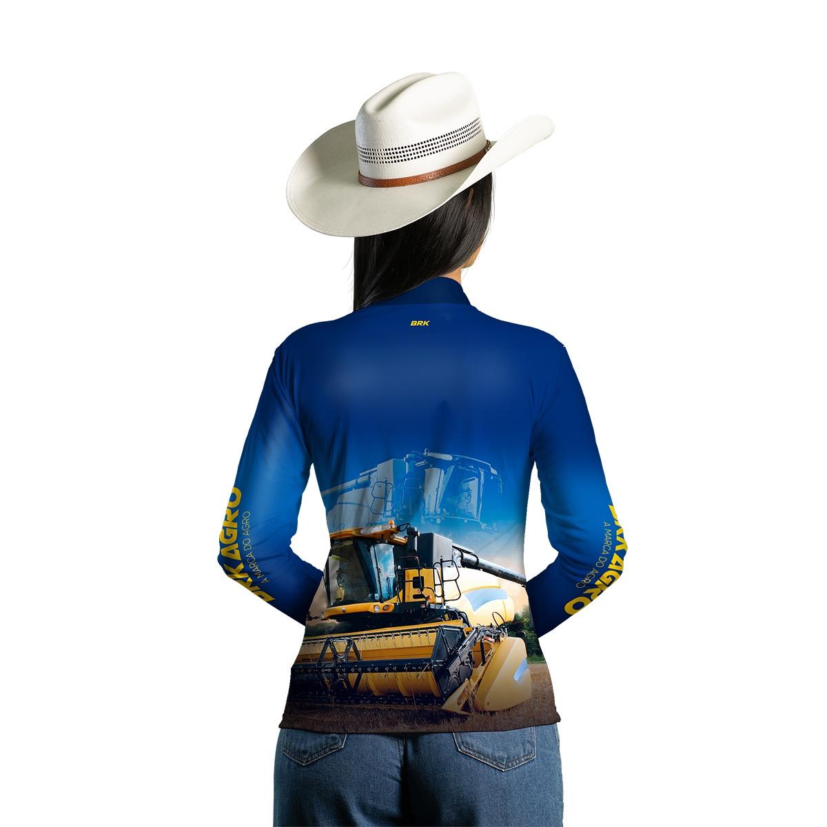 Camisa Agro Brk Azul Colheitadeira com Proteção Solar UV50+ - Brk Agro