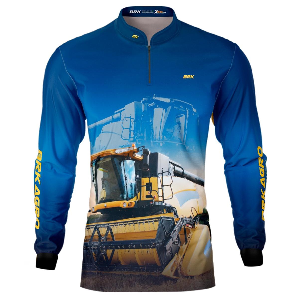 Camisa Agro Brk Azul Colheitadeira com Proteção Solar UV50+ - Brk Agro