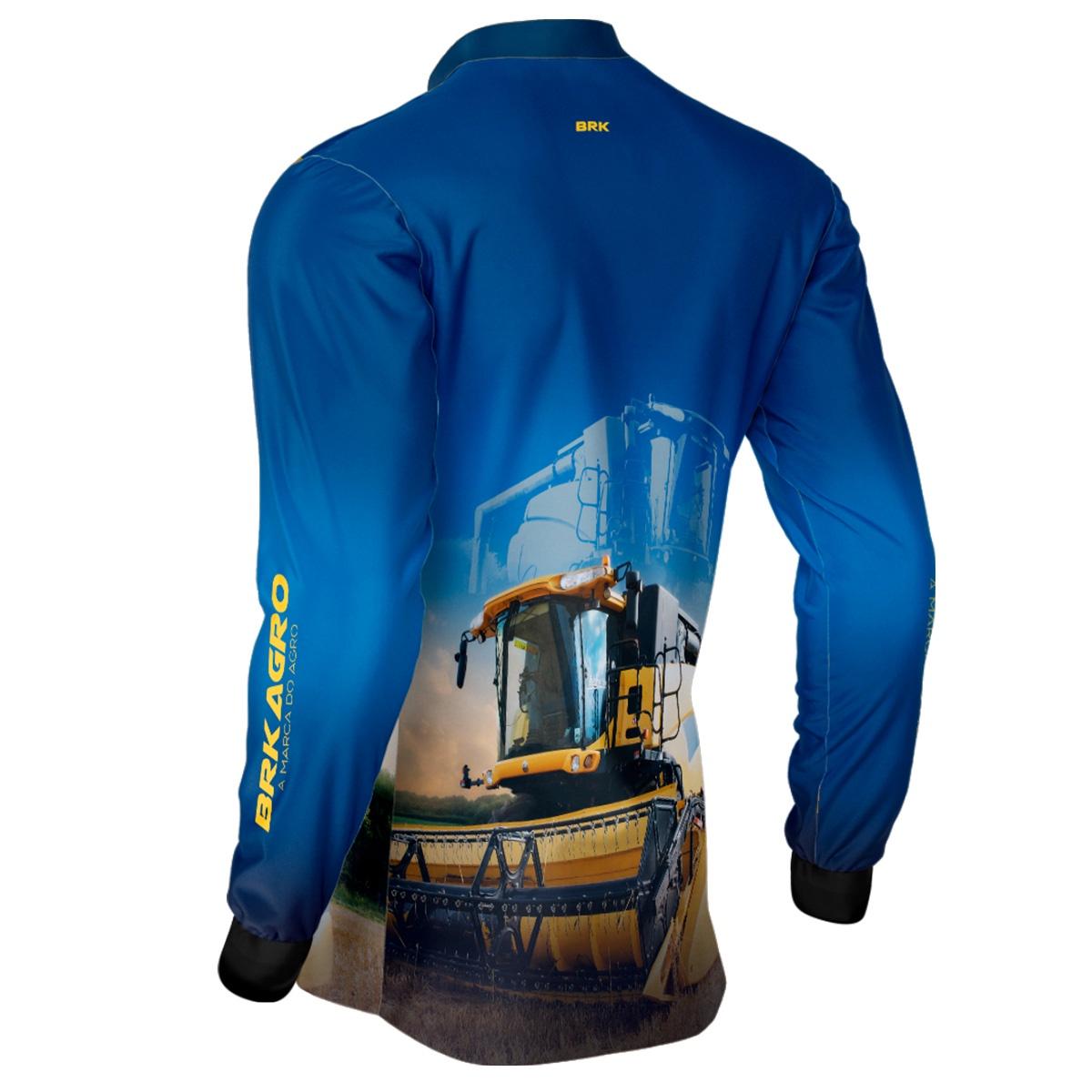 Camisa Agro Brk Azul Colheitadeira com Proteção Solar UV50+ - Brk Agro