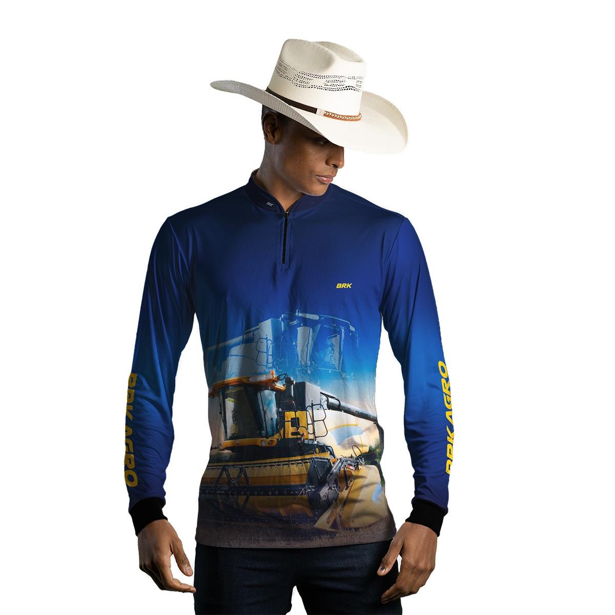 Camisa Agro Brk Azul Colheitadeira com Proteção Solar UV50+ - Brk Agro