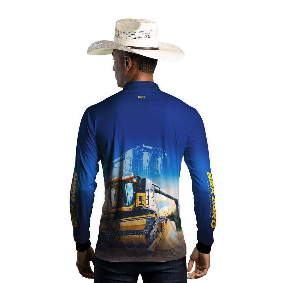 Camisa Agro Brk Azul Colheitadeira com Proteção Solar UV50+ - Brk Agro