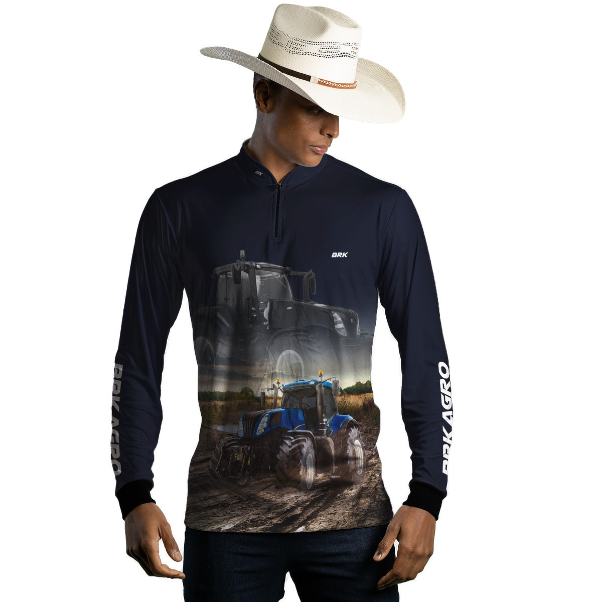 Camisa Agro Brk Azul Marinho Trator T8 com Proteção Solar UV50+ - Brk Agro