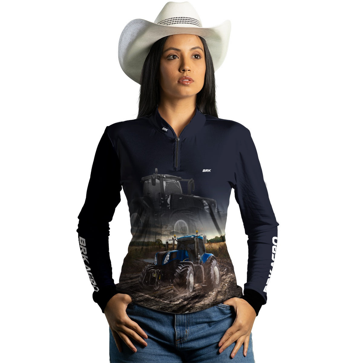 Camisa Agro Brk Azul Marinho Trator T8 com Proteção Solar UV50+ - Brk Agro