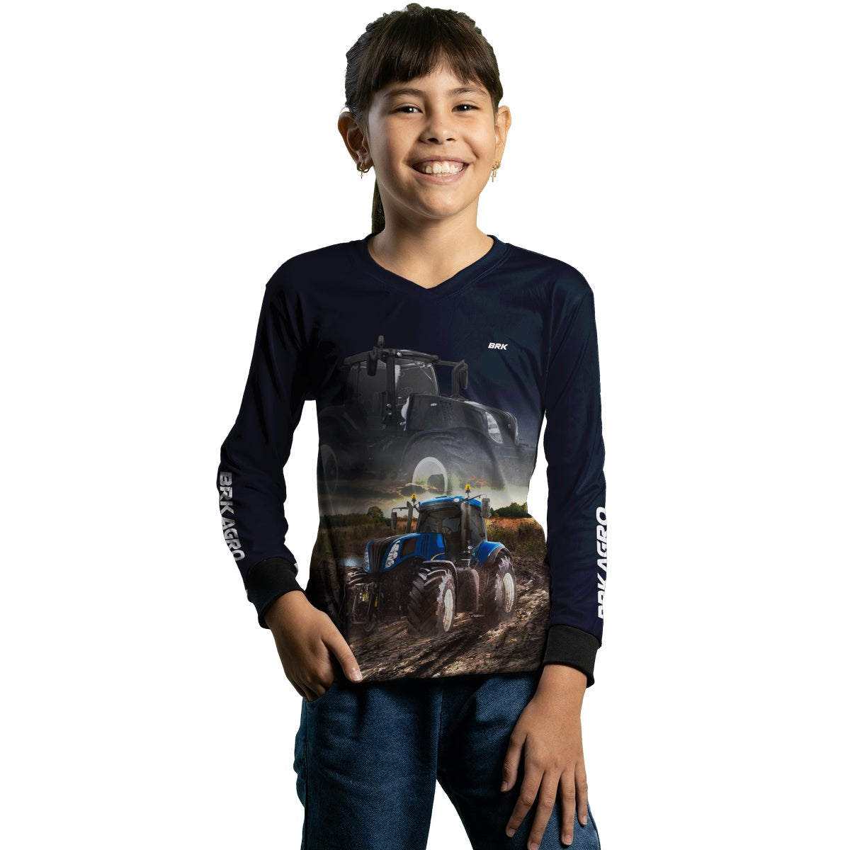 Camisa Agro Brk Azul Marinho Trator T8 com Proteção Solar UV50+ - Brk Agro