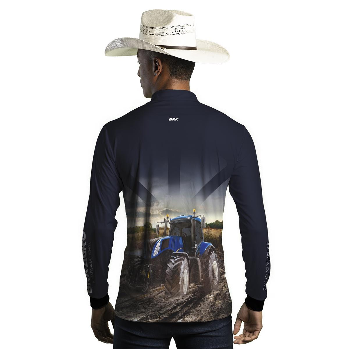 Camisa Agro Brk Azul Marinho Trator T8 com Proteção Solar UV50+ - Brk Agro