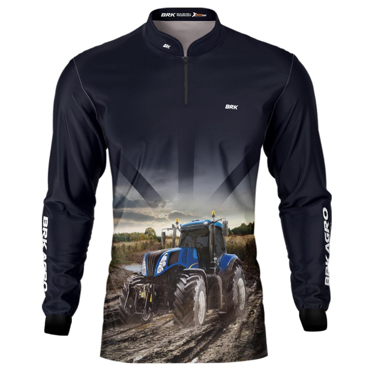 Camisa Agro Brk Azul Marinho Trator T8 com Proteção Solar UV50+ - Brk Agro