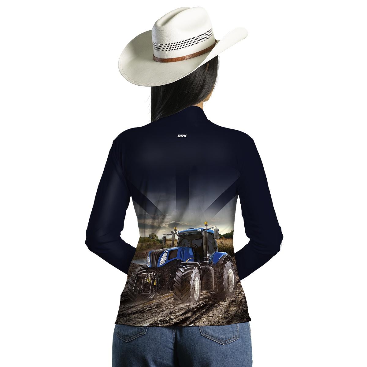 Camisa Agro Brk Azul Marinho Trator T8 com Proteção Solar UV50+ - Brk Agro