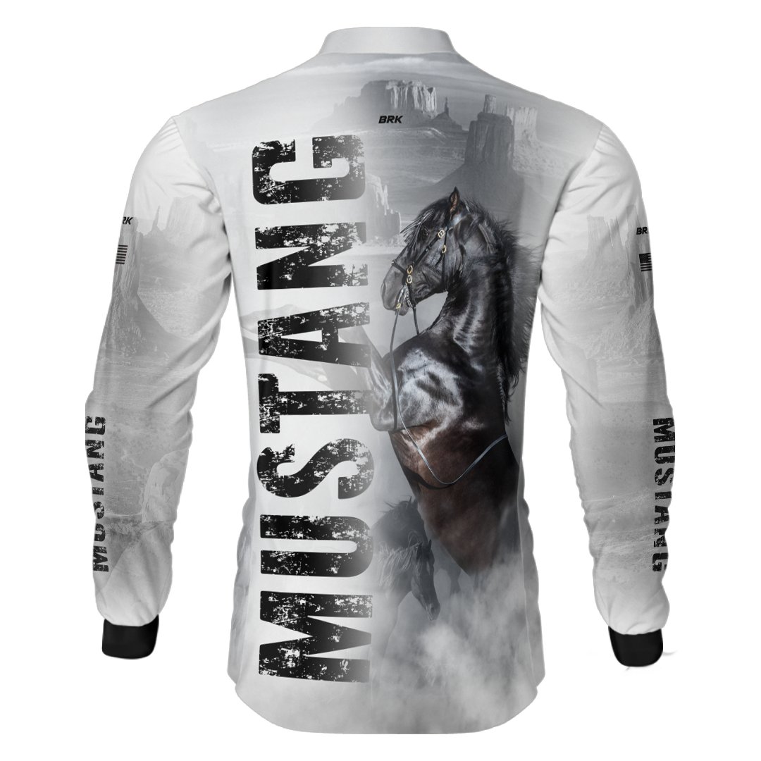 Camisa Agro Brk Branca Cavalo Mustang com Uv50+ - BRK AGRO