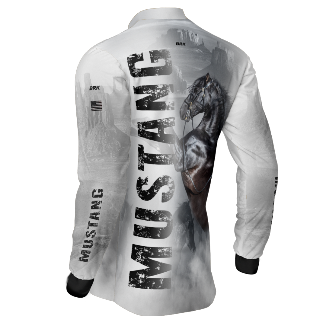 Camisa Agro Brk Branca Cavalo Mustang com Uv50+ - BRK AGRO