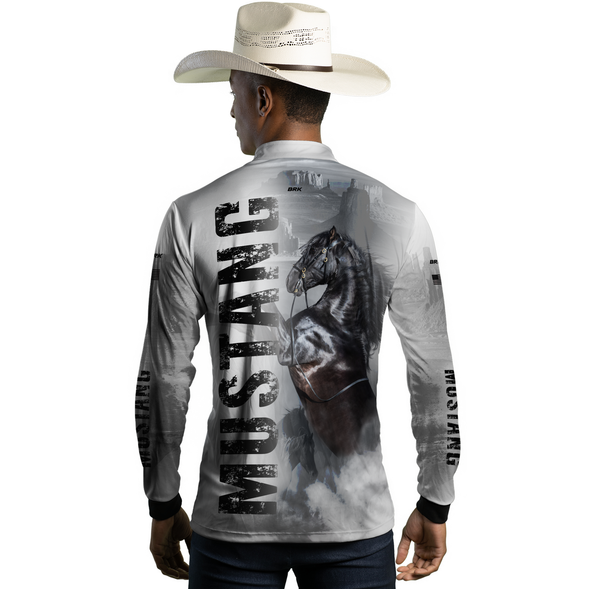 Camisa Agro Brk Branca Cavalo Mustang com Uv50+ - BRK AGRO