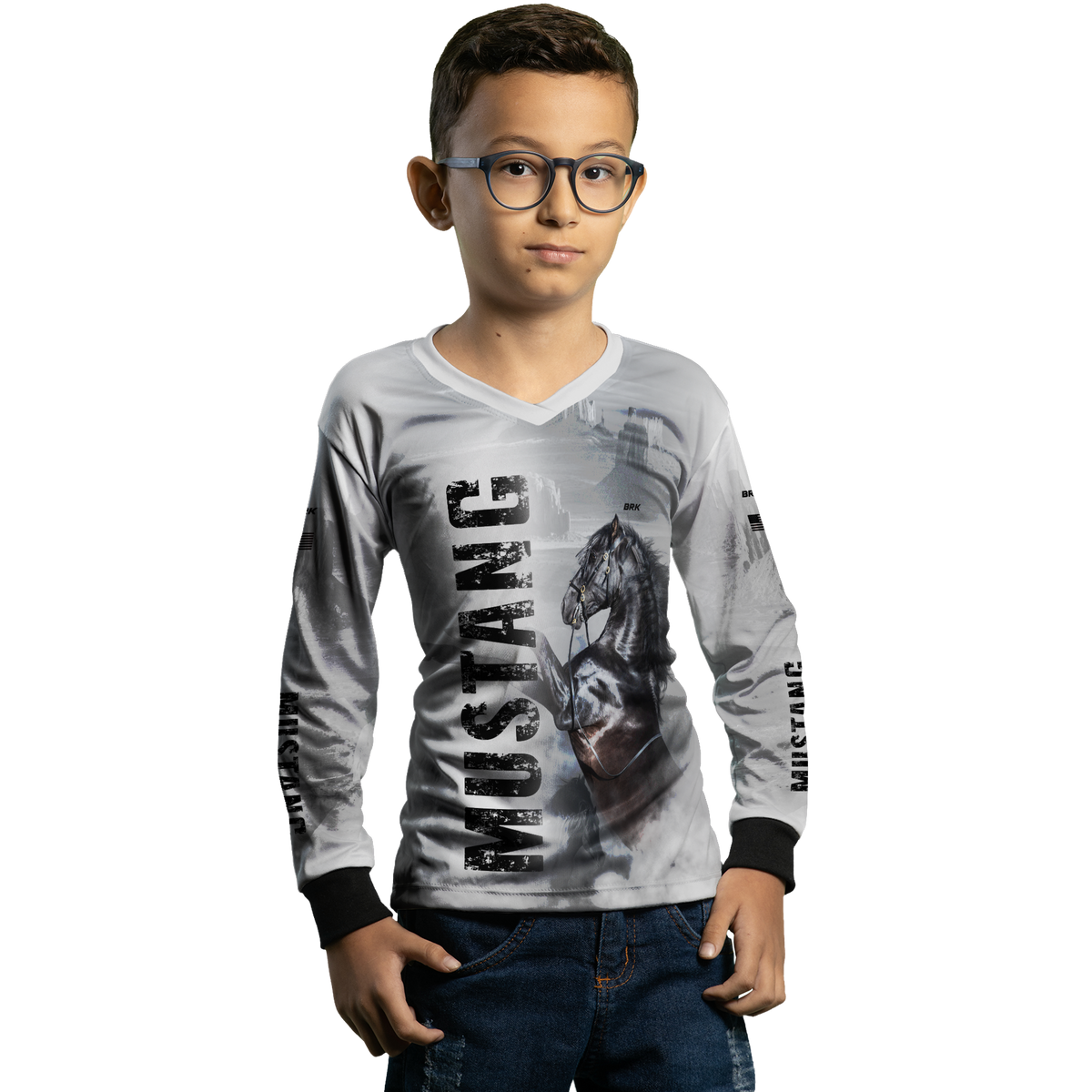Camisa Agro Brk Branca Cavalo Mustang com Uv50+ - BRK AGRO