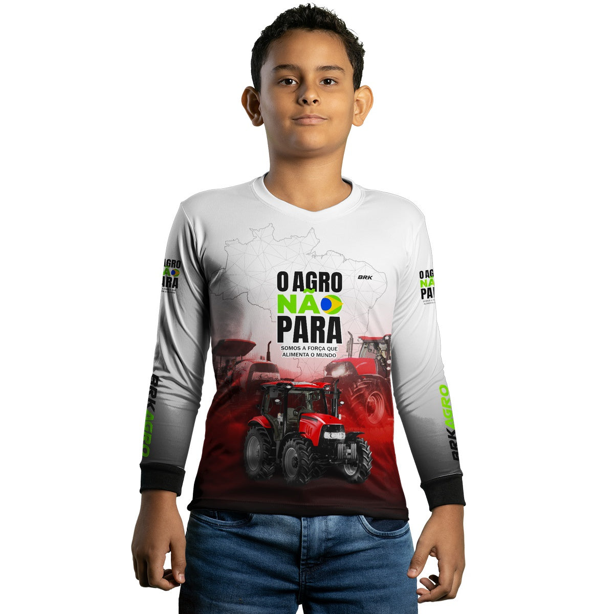 Camisa Agro Brk O Agro Não Para Branca e Vermelha com UV50+ - BRK AGRO