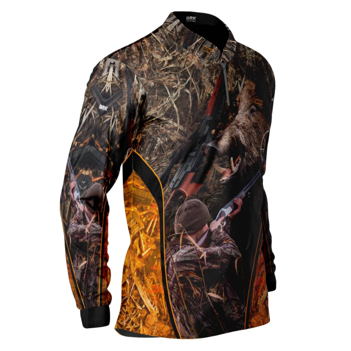 Camisa Agro Brk Camuflado Laranja Javali com Proteção Solar UV50+ - Brk Agro