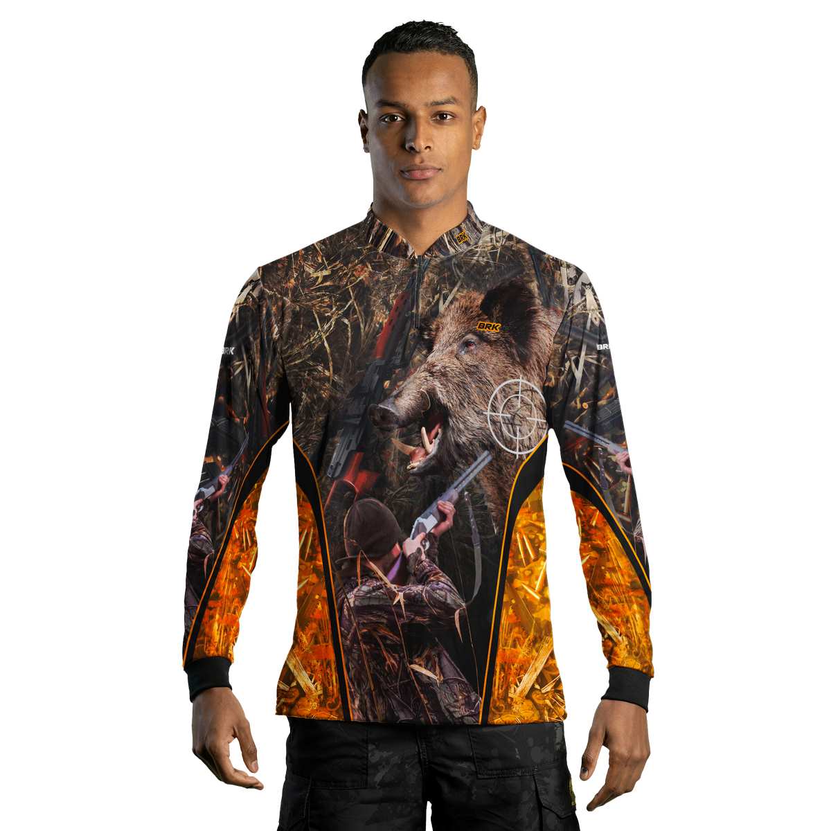 Camisa Agro Brk Camuflado Laranja Javali com Proteção Solar UV50+ - Brk Agro