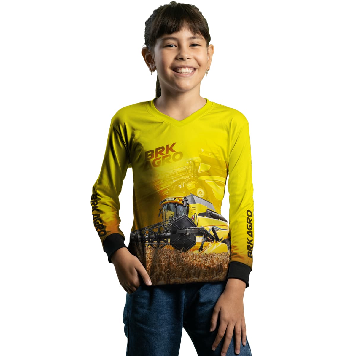 Camisa Agro Brk Colheitadeira CR11 Amarela com Proteção Solar UV50+ - Brk Agro