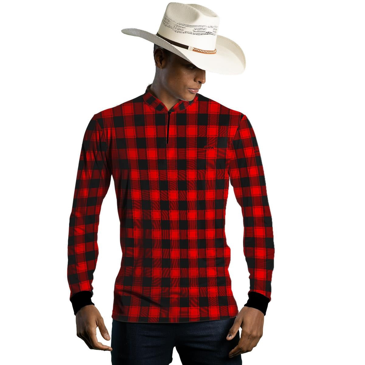 Camisa Agro Brk Country Masculina Xadrez Vermelho com Proteção Solar UV50+ - BRK AGRO