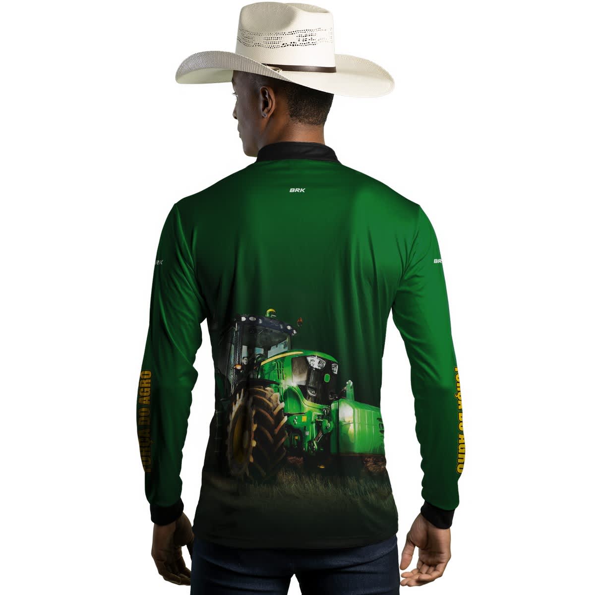 Camisa Agro Brk Força do Agro Trator Verde com Proteção Solar UV50+ - Brk Agro