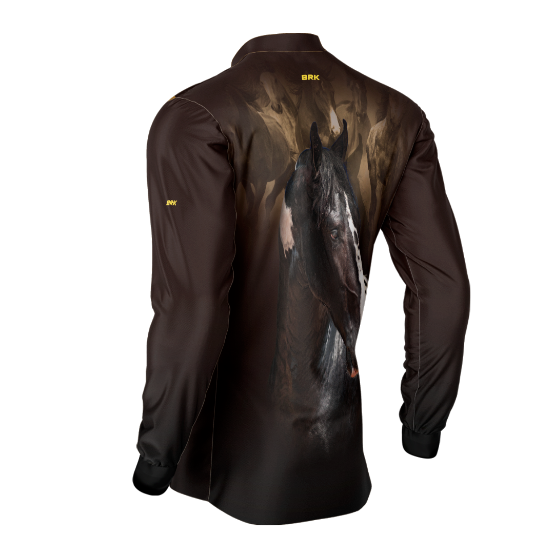 Camisa Agro Brk Marrom e Preto Mangalarga com UV50+ - BRK AGRO