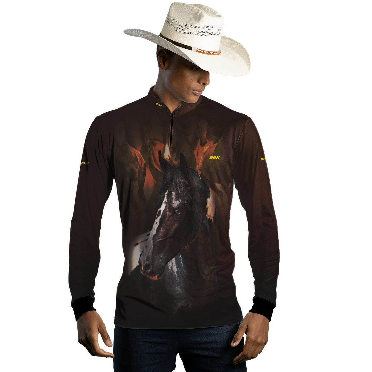 Camisa Agro Brk Marrom e Preto Mangalarga com UV50+ - BRK AGRO