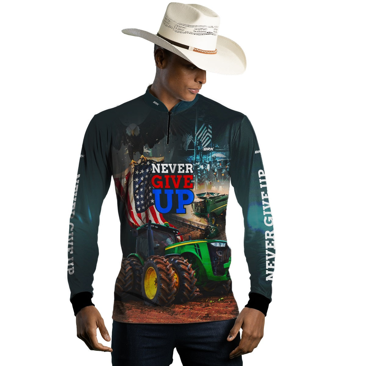 Camisa Agro Brk Never Give Up Trator Verde com Proteção Solar UV50+ - Brk Agro