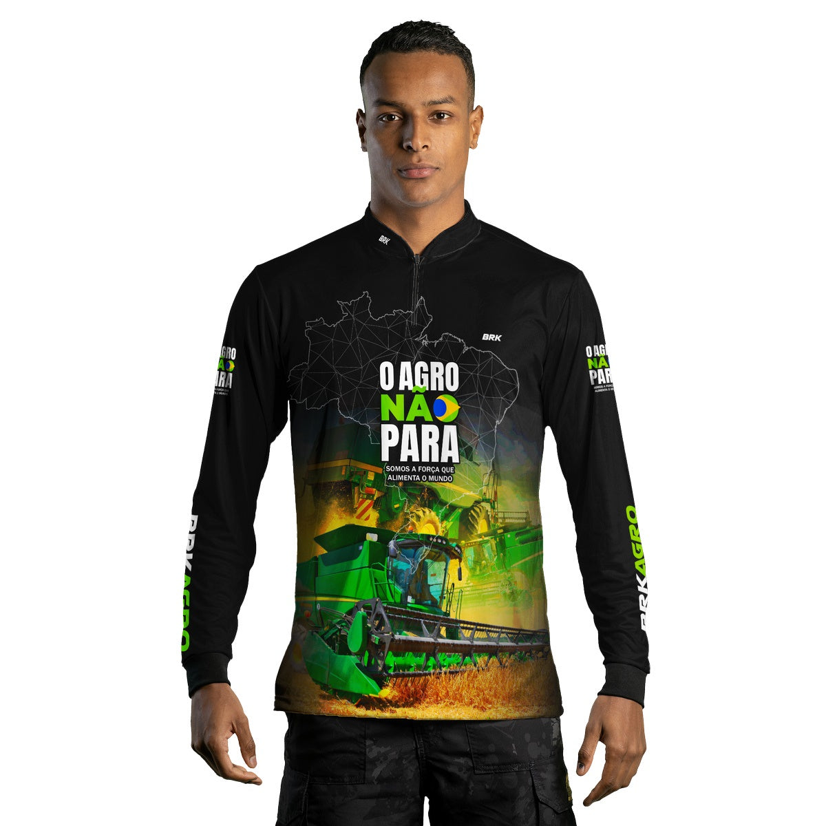 Camisa Agro Brk O Agro Não Para Trator Verde com UV50+ - Brk Agro