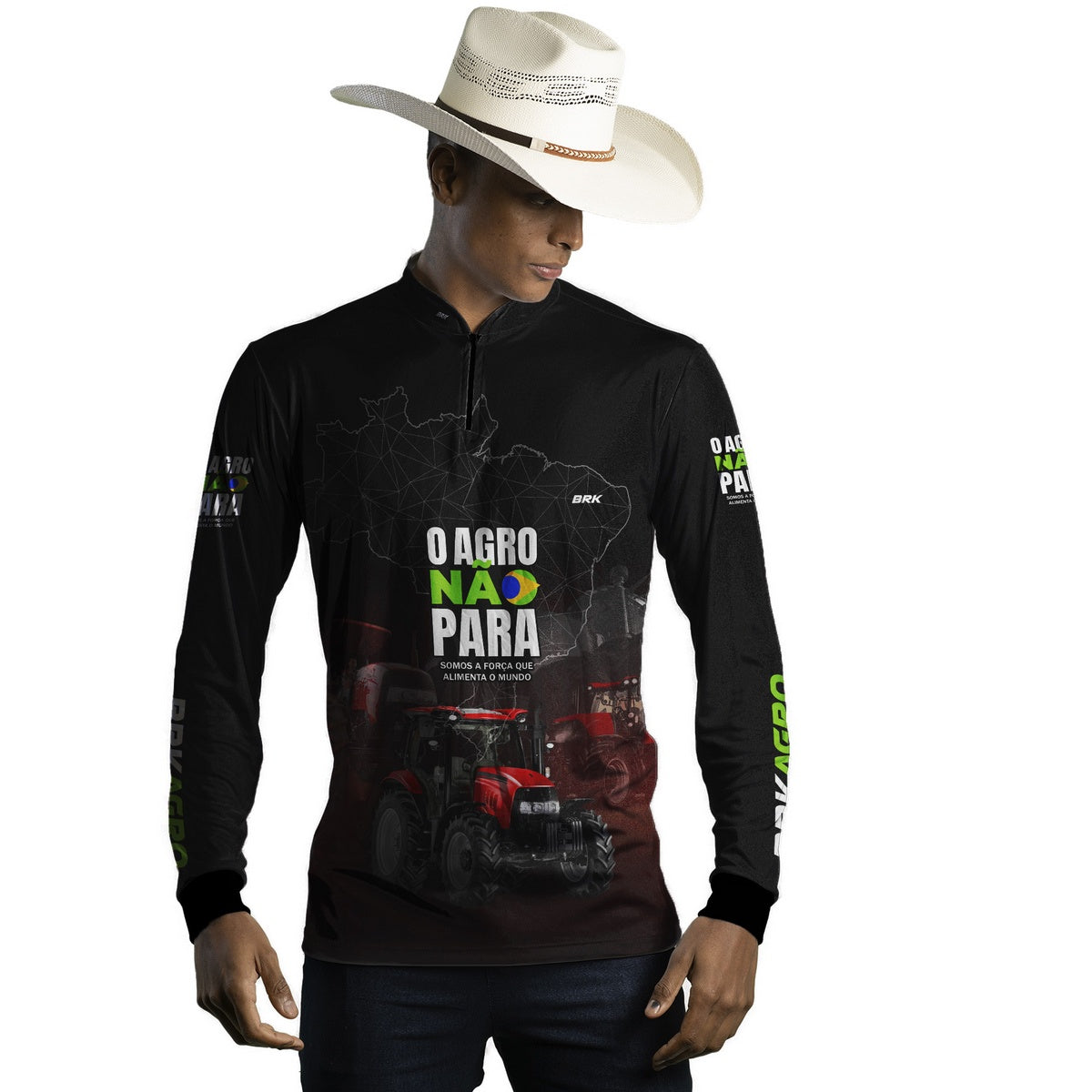 Camisa Agro Brk O Agro Não Para Preta e Vermelho com UV50+ - BRK AGRO