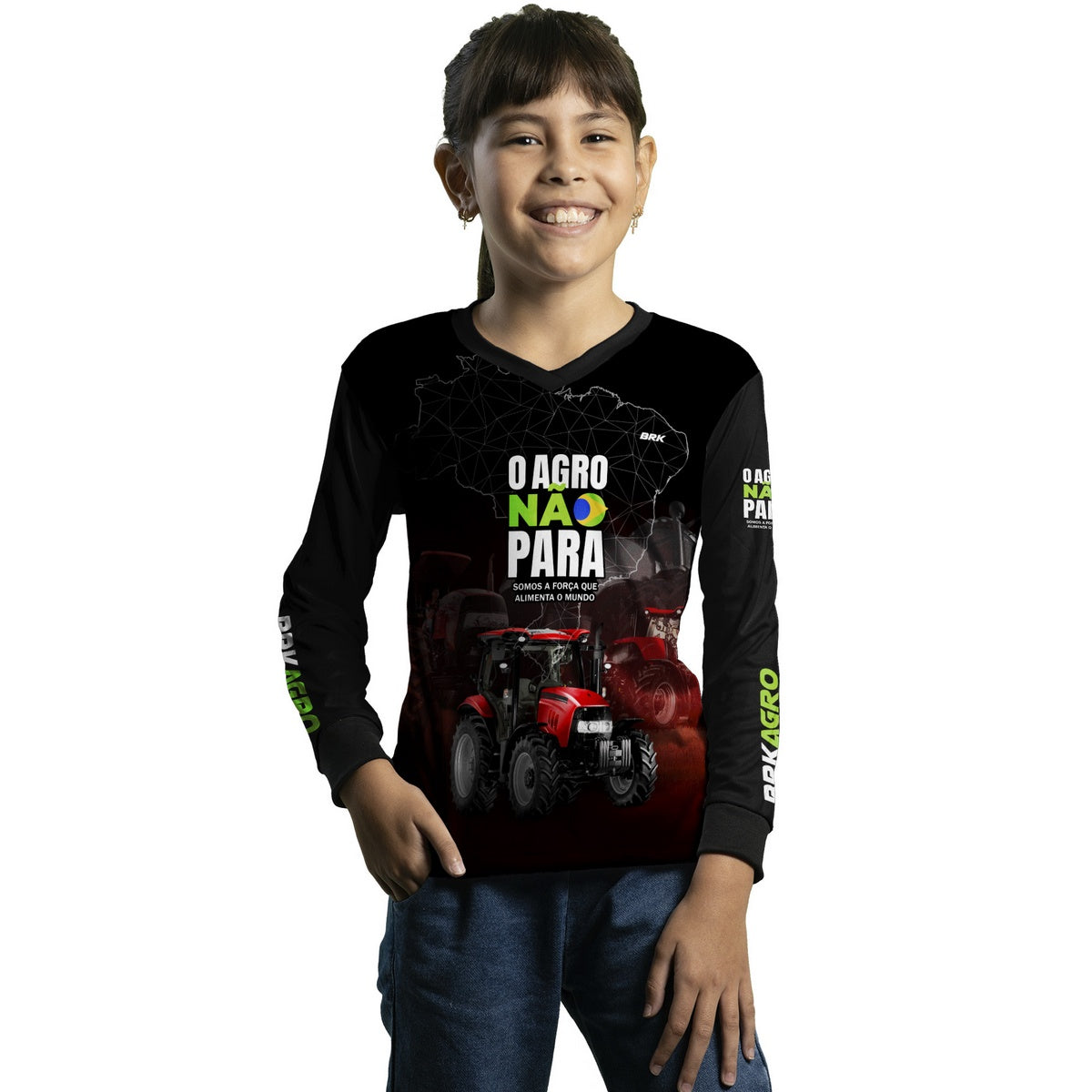 Camisa Agro Brk O Agro Não Para Preta e Vermelho com UV50+ - BRK AGRO
