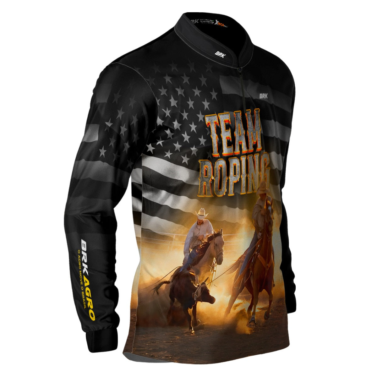 Camisa Agro Brk Team Roping Preta com UV50+ - BRK AGRO